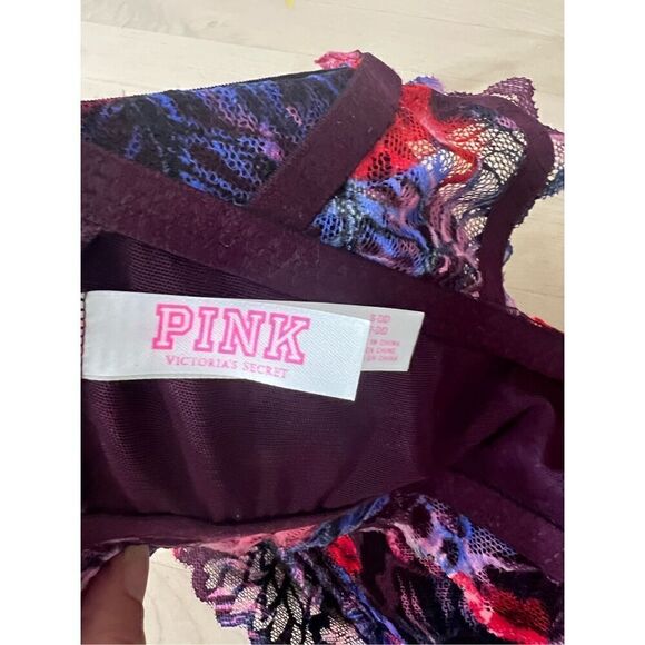 Victoria's Secret Pink Burgundy Lace High Neck Push-up Bralette Underwire SDD - Picture 7 of 12